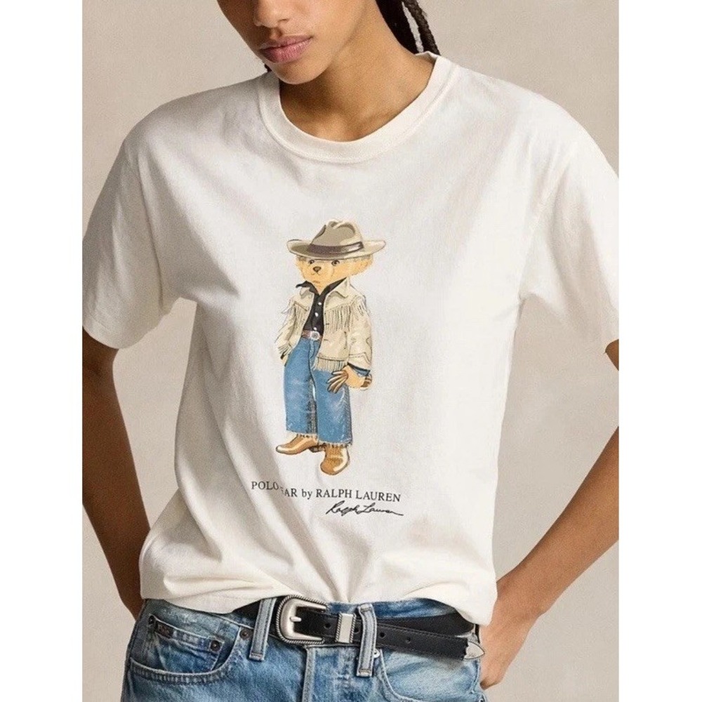 Rare Polo Ralph Lauren Women's Polo Western Cowboy Bear T Shirt Large